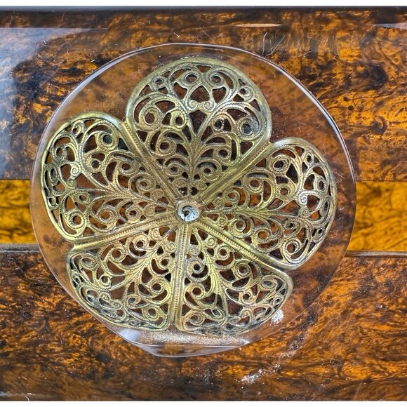 Wilardy Wood Grained Lucite Purse Handbag Vtg Authentic Handle Flower Clasp 50s - Picture 16 of 16